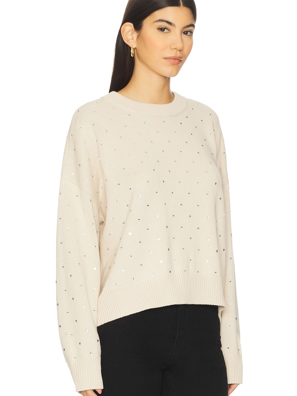 Embellished Cream Crewneck Sweater by Pistola